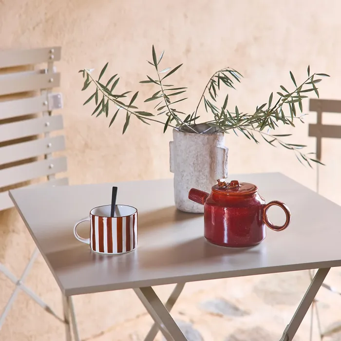 sweeek - 2-seater folding metal bistro garden table 70x70cm Emilia Beige 70x70x71 cm