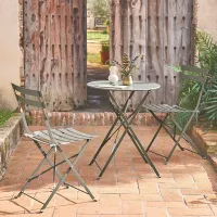 sweeek - Folding metal bistro garden table with 2 chairs Emilia Khaki Green 60x60x71 cm