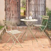 sweeek - Folding metal bistro garden table with 2 chairs Emilia Beige 60x60x71 cm
