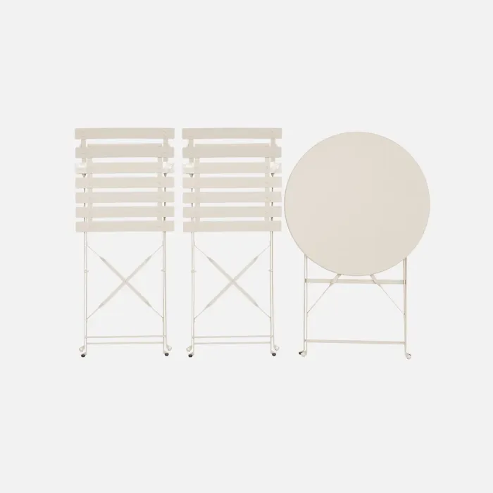 sweeek - Folding metal bistro garden table with 2 chairs Emilia Beige 60x60x71 cm
