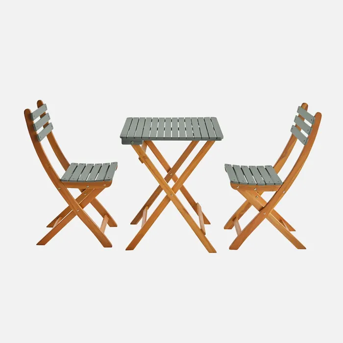 sweeek - Acacia wood garden table 2 folding chairs Hilora Khaki Green 60x60x8 cm