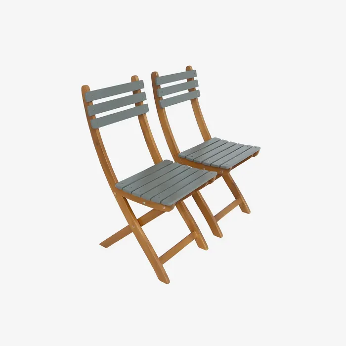 sweeek - Acacia wood garden table 2 folding chairs Hilora Khaki Green 60x60x8 cm