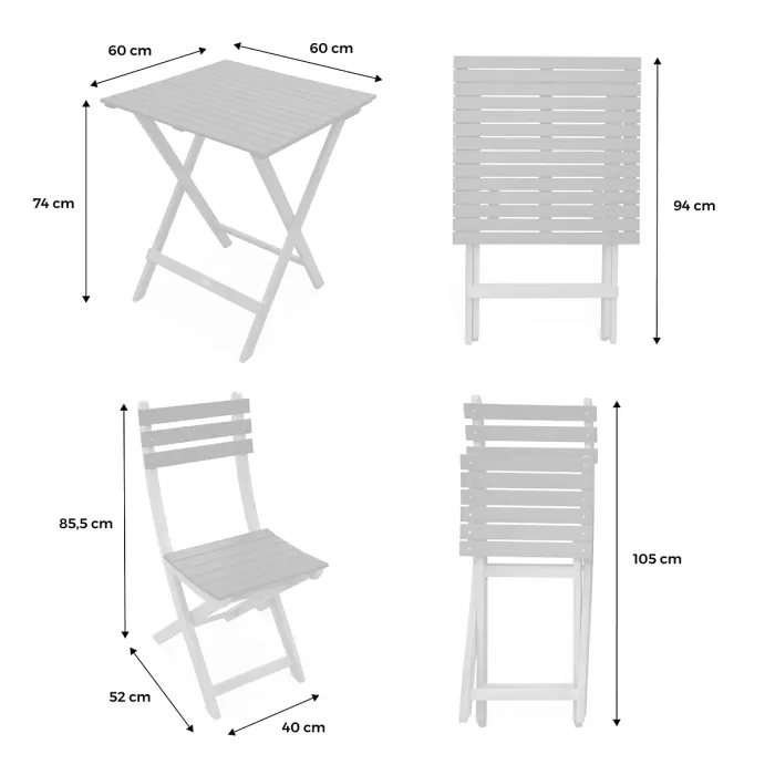 sweeek - Acacia wood garden table 2 folding chairs Hilora Khaki Green 60x60x8 cm