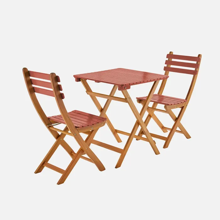 sweeek - Acacia wood garden table 2 folding chairs Hilora Terracotta 60x60x8 cm