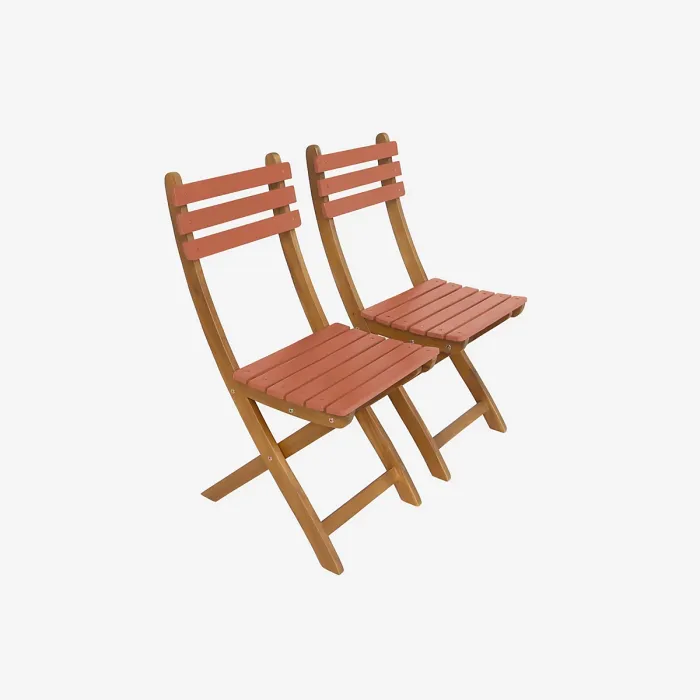 sweeek - Acacia wood garden table 2 folding chairs Hilora Terracotta 60x60x8 cm
