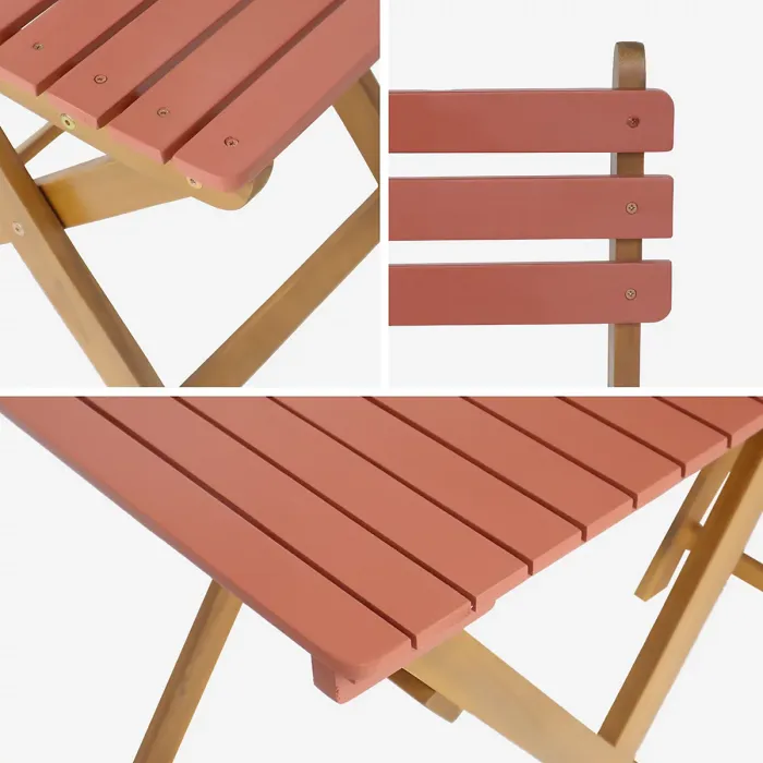 sweeek - Acacia wood garden table 2 folding chairs Hilora Terracotta 60x60x8 cm