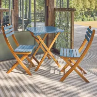 sweeek - Acacia wood garden table 2 folding chairs Hilora Blue 60x60x8 cm