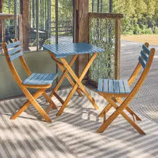 sweeek - Acacia wood garden table 2 folding chairs Hilora Blue 60x60x8 cm