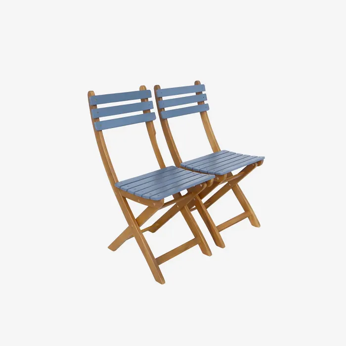 sweeek - Acacia wood garden table 2 folding chairs Hilora Blue 60x60x8 cm