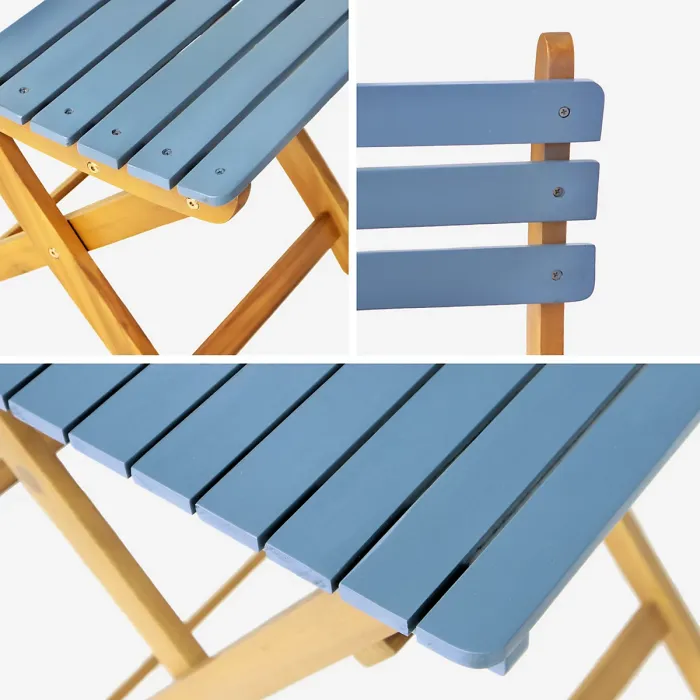 sweeek - Acacia wood garden table 2 folding chairs Hilora Blue 60x60x8 cm