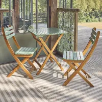 sweeek - Acacia wood garden table 2 folding chairs Hilora Sage Green 60x60x8 cm