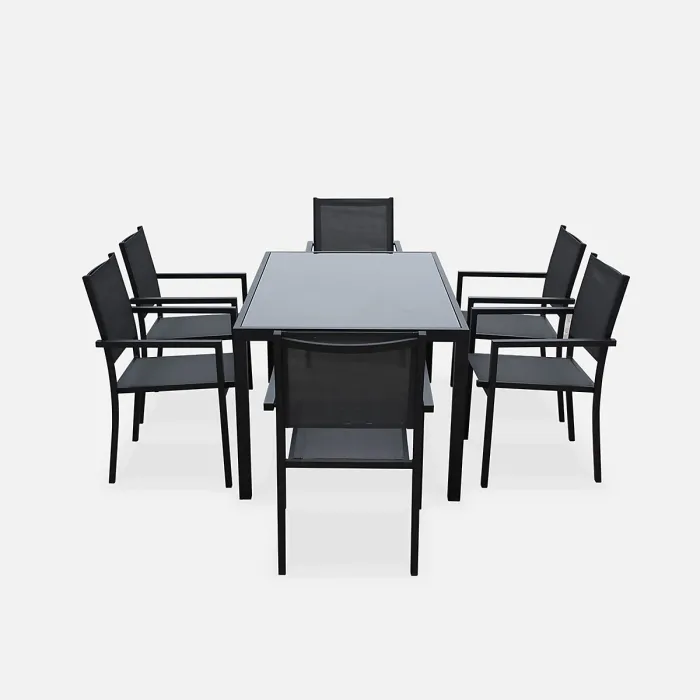sweeek - 6-seater aluminium garden table with textilene chairs Capua 6 Anthracite 150x90x71 cm