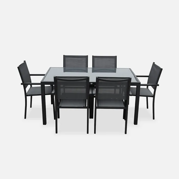 sweeek - 6-seater aluminium garden table with textilene chairs Capua 6 Anthracite 150x90x71 cm