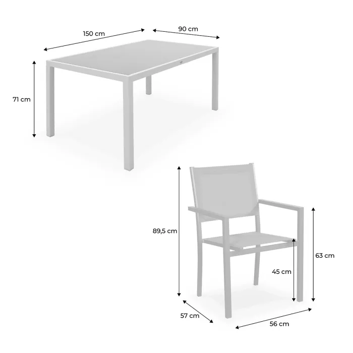 sweeek - 6-seater aluminium garden table with textilene chairs Capua 6 Anthracite 150x90x71 cm
