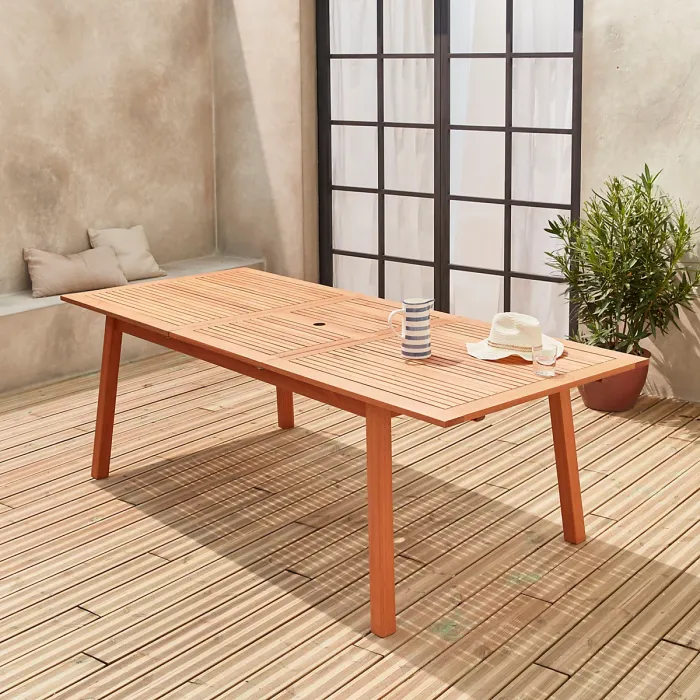 sweeek - 8 to 10-seater extendable wooden garden table Almeria 240cm Natural 240x100x75 cm