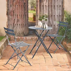 sweeek - Folding metal bistro garden table with 2 chairs Emilia Grey Blue 60x60x71 cm