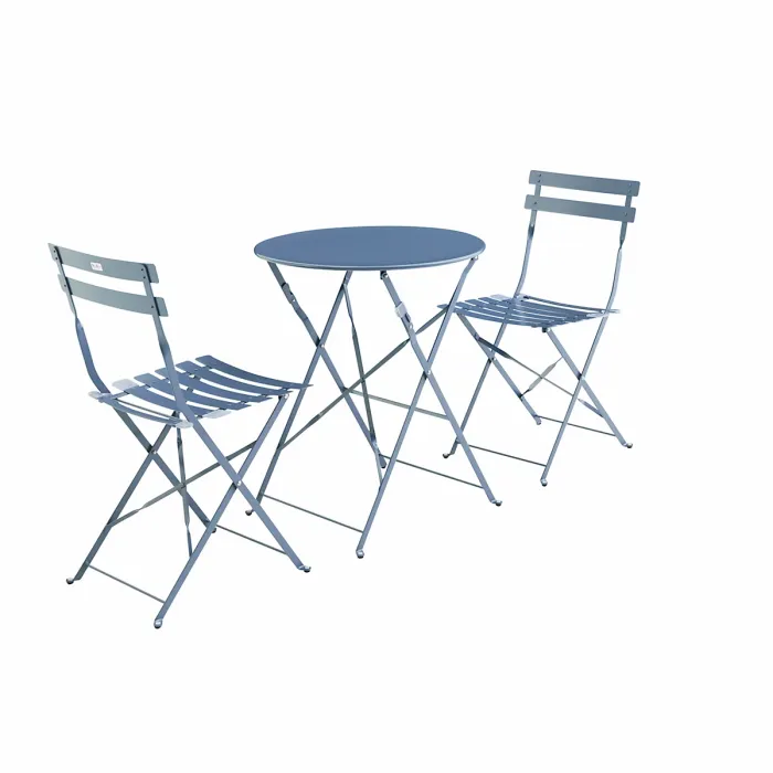 sweeek - Folding metal bistro garden table with 2 chairs Emilia Grey Blue 60x60x71 cm