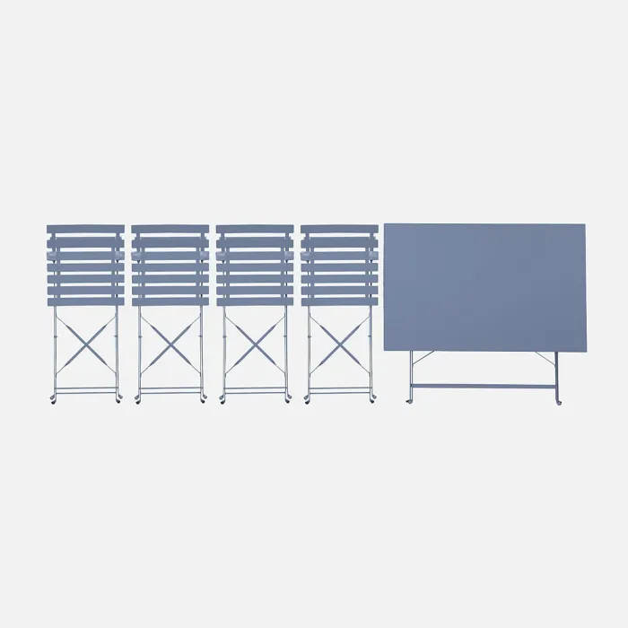 sweeek - 4-seater folding metal bistro garden table Emilia Grey Blue 110x70x72 cm