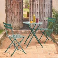 sweeek - Folding metal bistro garden table with 2 chairs Emilia Duck Blue 60x60x71 cm