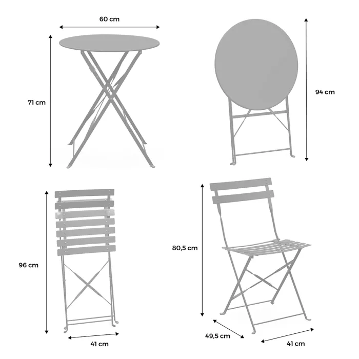 sweeek - Folding metal bistro garden table with 2 chairs Emilia Duck Blue 60x60x71 cm