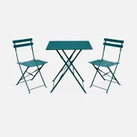sweeek. Folding metal bistro garden table 70 x 70cm 2 chairs Emilia Duck Blue 70x70x71 cm
