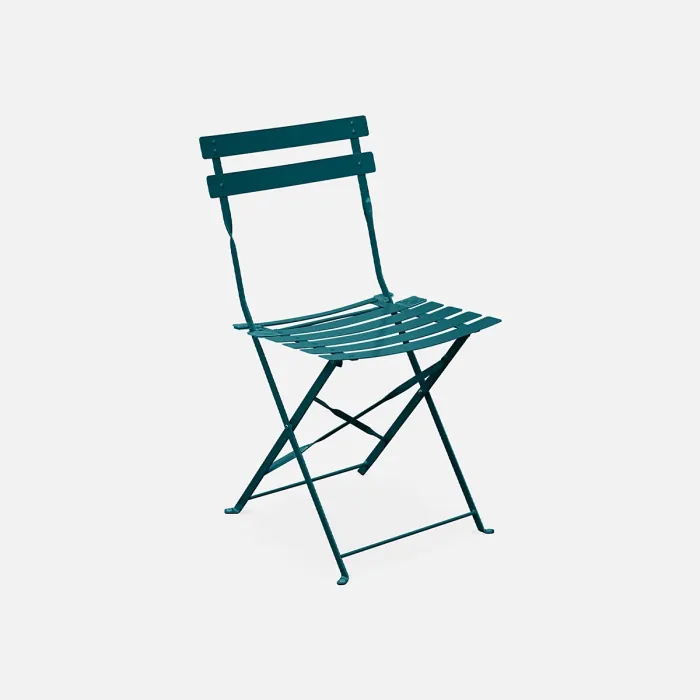 sweeek. Folding metal bistro garden table 70 x 70cm 2 chairs Emilia Duck Blue 70x70x71 cm