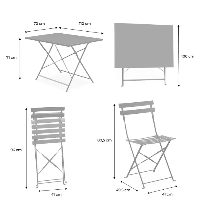 sweeek - 4-seater folding metal bistro garden table Emilia Duck Blue 110x70x72 cm