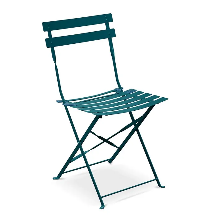 sweeek - 4-seater folding metal bistro garden table Emilia Duck Blue 110x70x72 cm