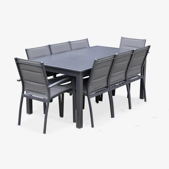 sweeek - 8-seater extendable aluminium garden table set with chairs Chicago 8 Anthracite 244x100x75 cm
