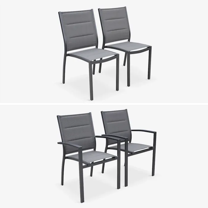 sweeek - 8-seater extendable aluminium garden table set with chairs Chicago 8 Anthracite 244x100x75 cm