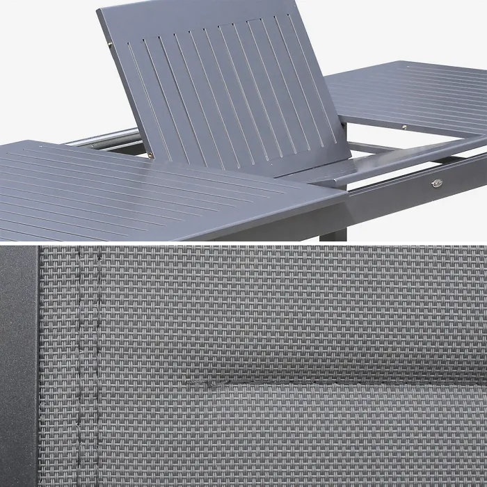 sweeek - 8-seater extendable aluminium garden table set with chairs Chicago 8 Anthracite 244x100x75 cm