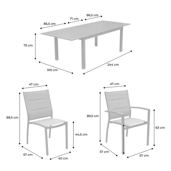 sweeek - 8-seater extendable aluminium garden table set with chairs Chicago 8 Anthracite 244x100x75 cm