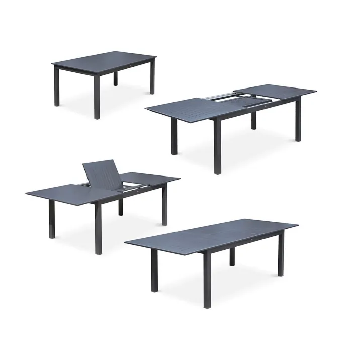 sweeek - 8-seater extendable aluminium garden table set with chairs Chicago 8 Anthracite 244x100x75 cm