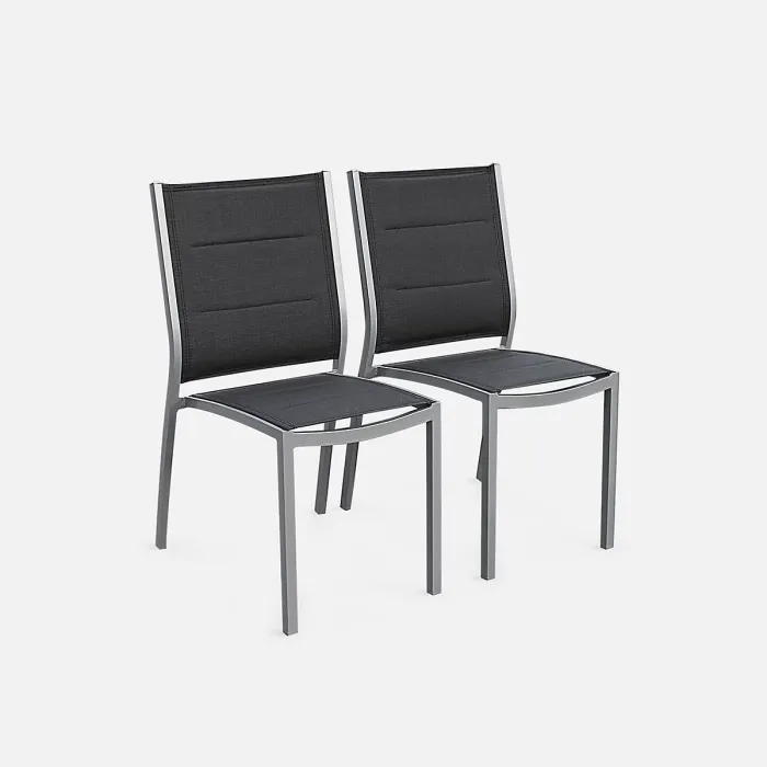 sweeek - 6-seater extendable aluminium garden table with chairs Chicago 6 Grey 210x89x75 cm