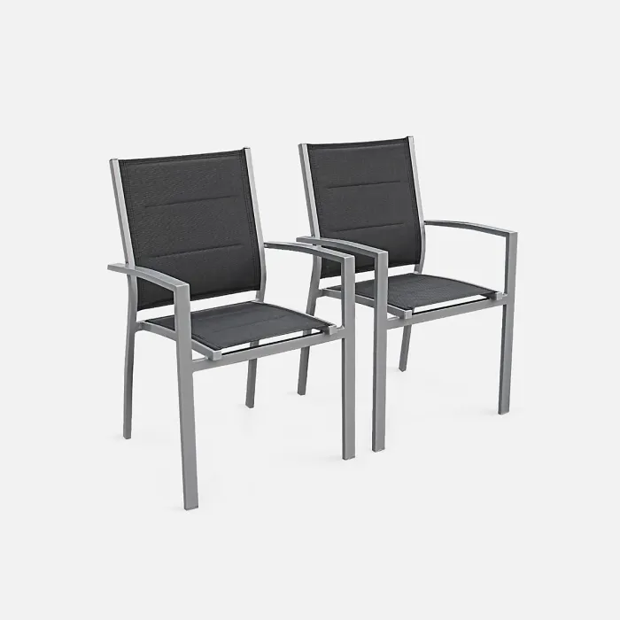 sweeek - 6-seater extendable aluminium garden table with chairs Chicago 6 Grey 210x89x75 cm