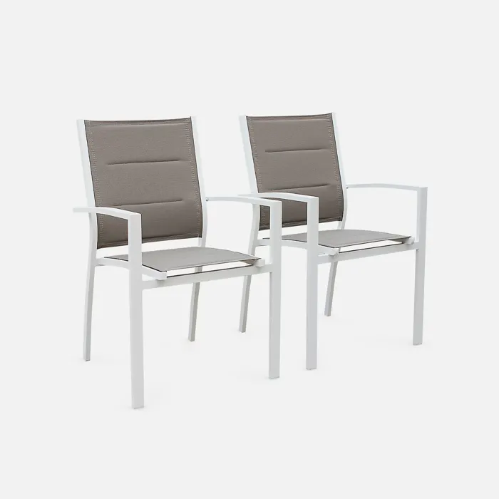 sweeek - 6-seater extendable aluminium garden table with chairs Chicago 6 White 210x89x75 cm