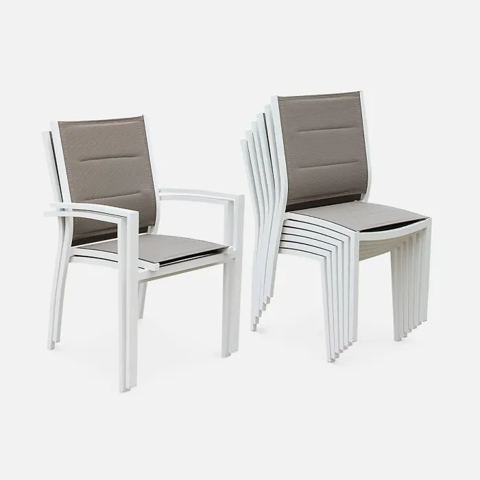 sweeek - 6-seater extendable aluminium garden table with chairs Chicago 6 White 210x89x75 cm