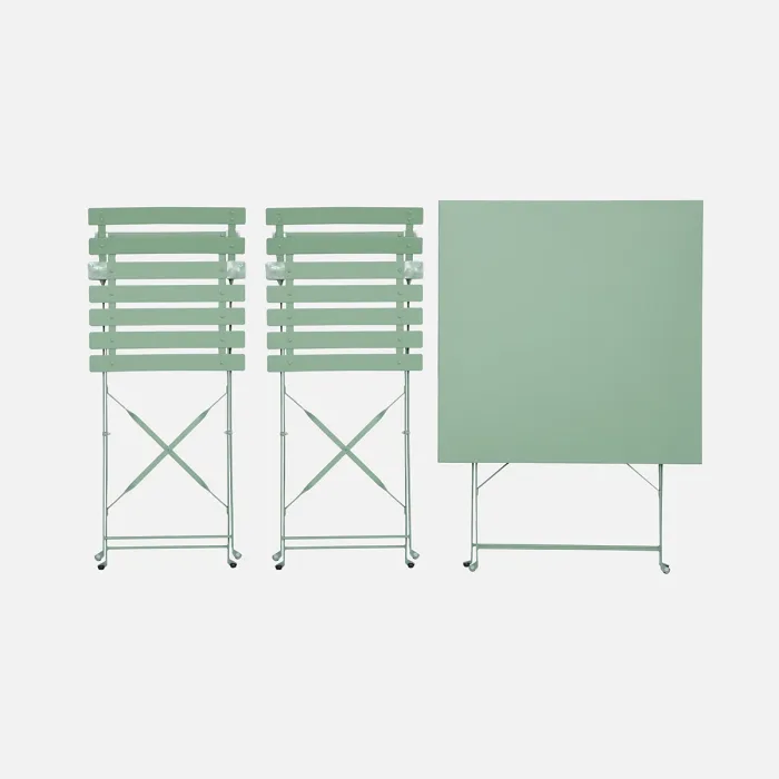 sweeek - 2-seater folding metal bistro garden table 70x70cm Emilia Sage Green 70x70x71 cm