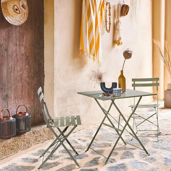 sweeek - 2-seater folding metal bistro garden table 70x70cm Emilia Sage Green 70x70x71 cm