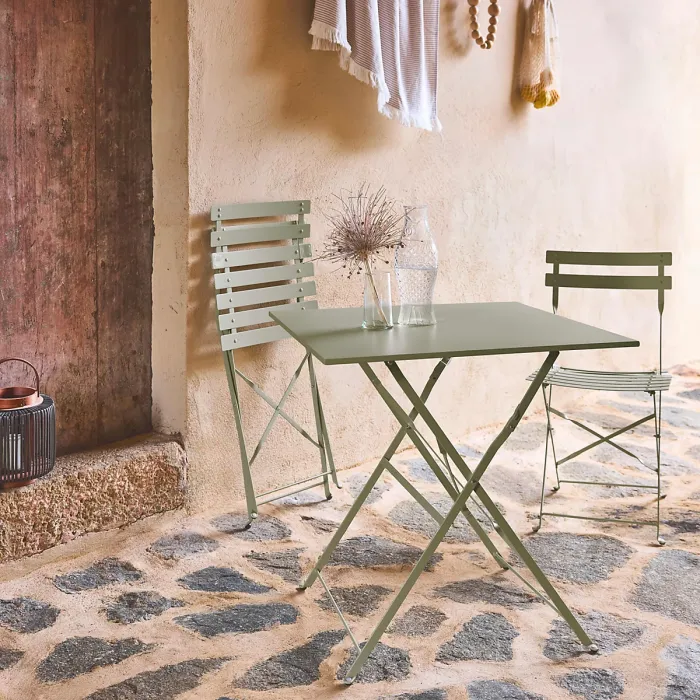 sweeek - 2-seater folding metal bistro garden table 70x70cm Emilia Sage Green 70x70x71 cm