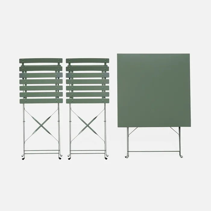 sweeek - 2-seater folding metal bistro garden table 70x70cm Emilia Sage Green 70x70x71 cm
