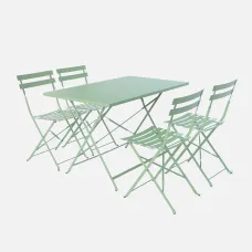 sweeek - 4-seater folding metal bistro garden table Emilia Sage Green 110x70x72 cm