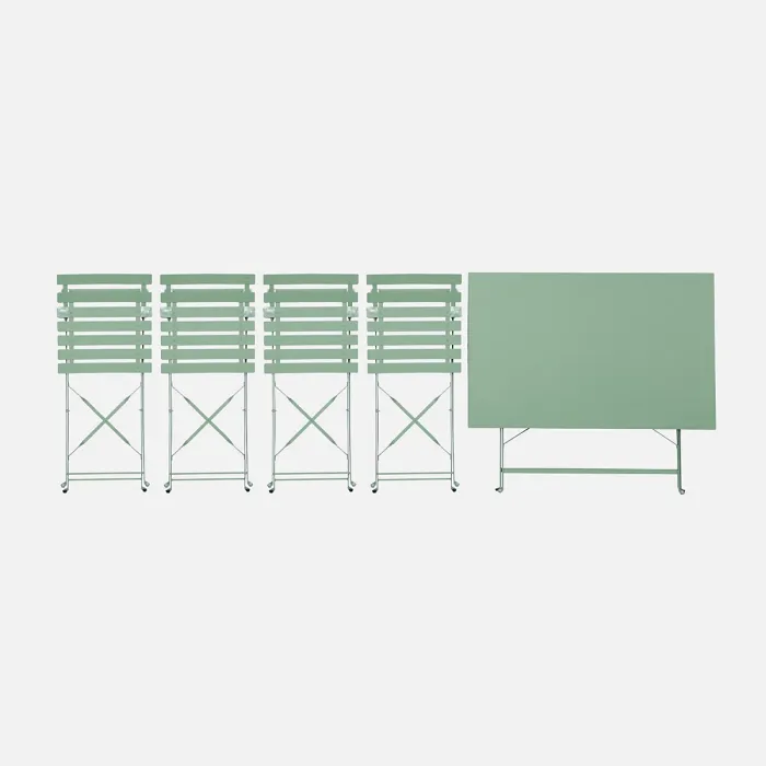 sweeek - 4-seater folding metal bistro garden table Emilia Sage Green 110x70x72 cm
