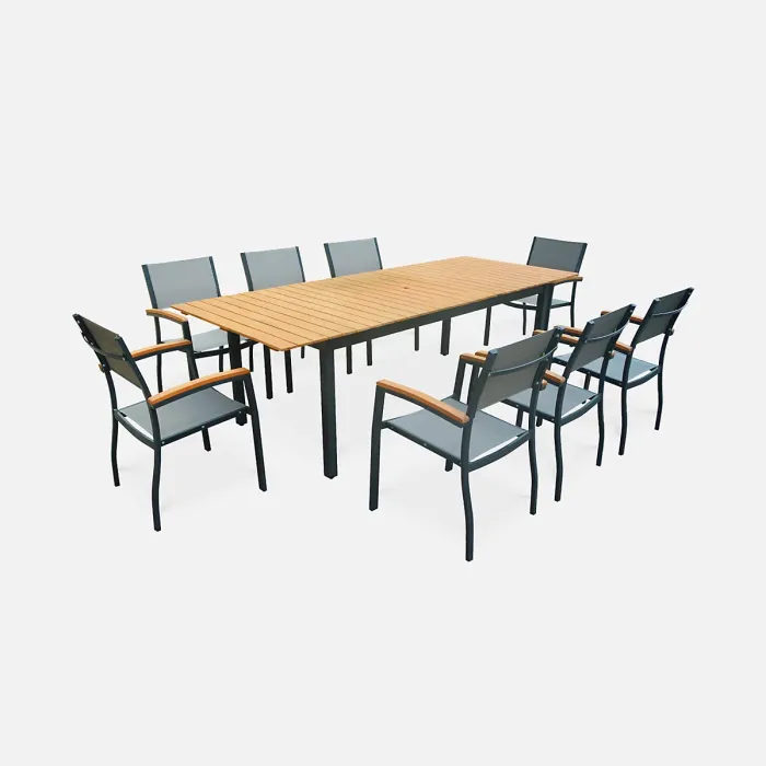 sweeek. 8 to 10-seater extendable wooden and alumimium garden table Sevilla Natural 250x100x76 cm