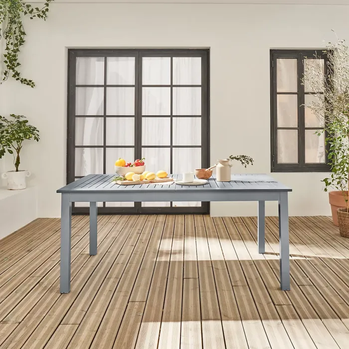 sweeek - 8-seater extendable garden table aluminum Chicago Grey 244x100x75 cm