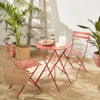 sweeek. Folding metal bistro garden table Diam.60 x 70cm 2 chairs Emilia Terracotta 60x60x71 cm