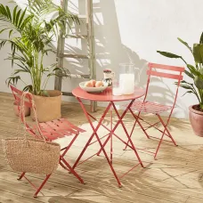 sweeek. Folding metal bistro garden table Diam.60 x 70cm 2 chairs Emilia Terracotta 60x60x71 cm