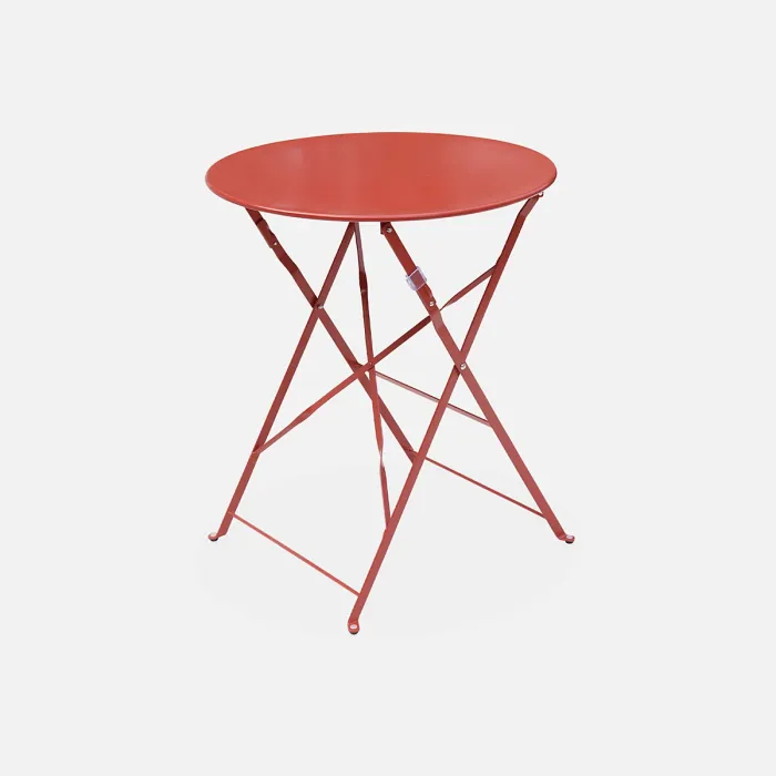 sweeek. Folding metal bistro garden table Diam.60 x 70cm 2 chairs Emilia Terracotta 60x60x71 cm