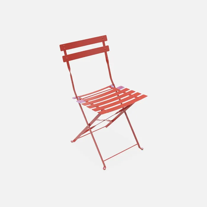 sweeek. Folding metal bistro garden table Diam.60 x 70cm 2 chairs Emilia Terracotta 60x60x71 cm