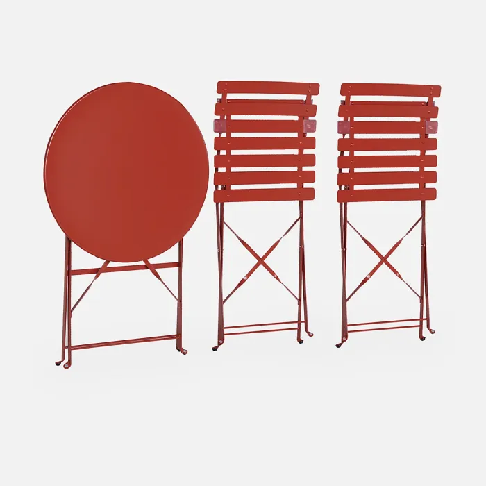 sweeek. Folding metal bistro garden table Diam.60 x 70cm 2 chairs Emilia Terracotta 60x60x71 cm